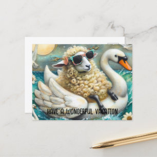 Cartão Postal Bela ovelha Swan Floatie Tem uma Férias Maravilhos