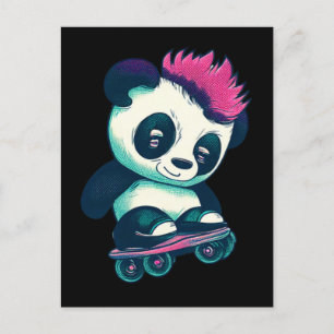 Cartão Postal Bela Panda Bela com Mohawk Skater Panda