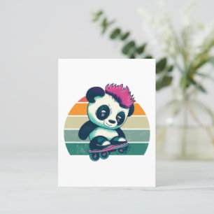 Cartão Postal Bela Panda Bela com Mohawk Skater Panda