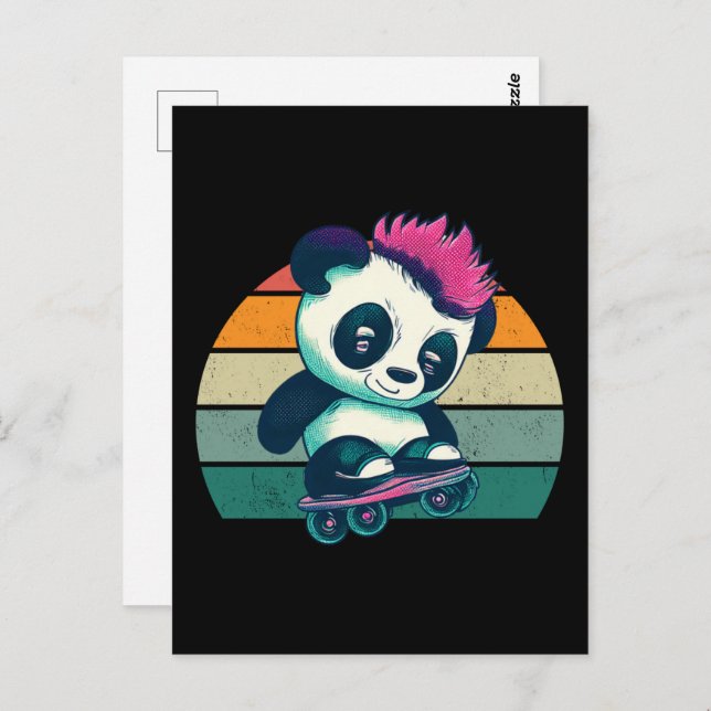 Cartão Postal Bela Panda Bela com Mohawk | Skater Panda (Frente/Verso)