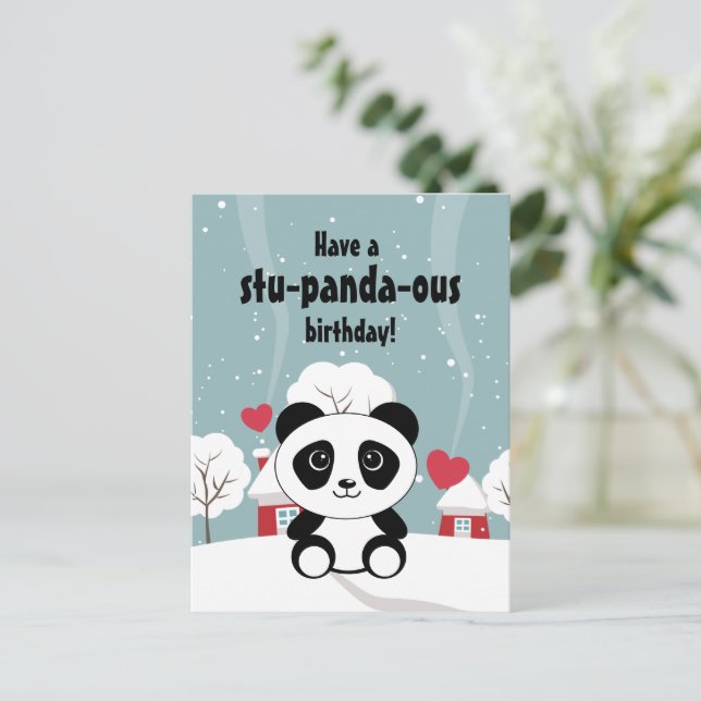 Cartão Postal Bela Panda De Bebê Em Cinza De Inverno (Em pé/Frente)