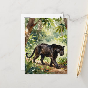 Cartão Postal Bela Pantera Negra na Floresta
