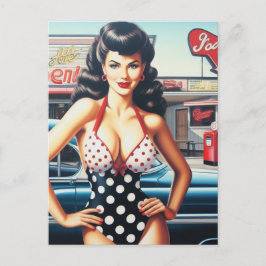 Cartão Postal Bela Pin Up Vintage Girl