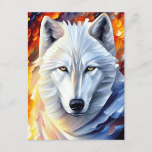 Cartão Postal Bela Pintura de Lobo Branco 