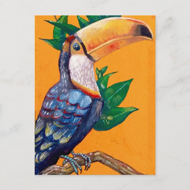 Cartão Postal Bela Pintura de Pássaro Tucano (Frente)
