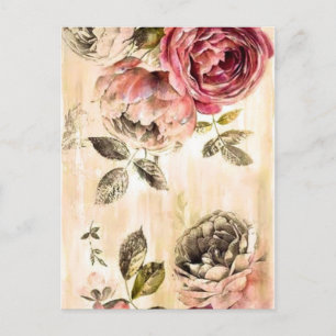 Cartão Postal Bela Pintura Floral Vitoriana