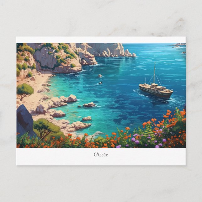 Cartão Postal Bela praia na Grécia (Frente)