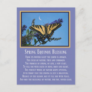 Cartão Postal Bela Primavera Equinox Bênção Poem Butterfly