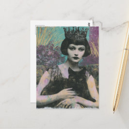 Cartão Postal Bela Rainha da Fantasia e Seu Gato Preto