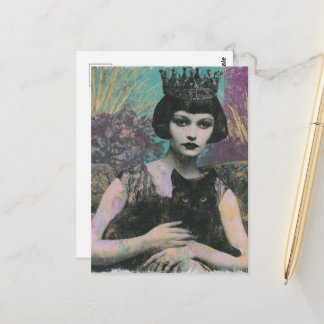 Cartão Postal Bela Rainha da Fantasia e Seu Gato Preto