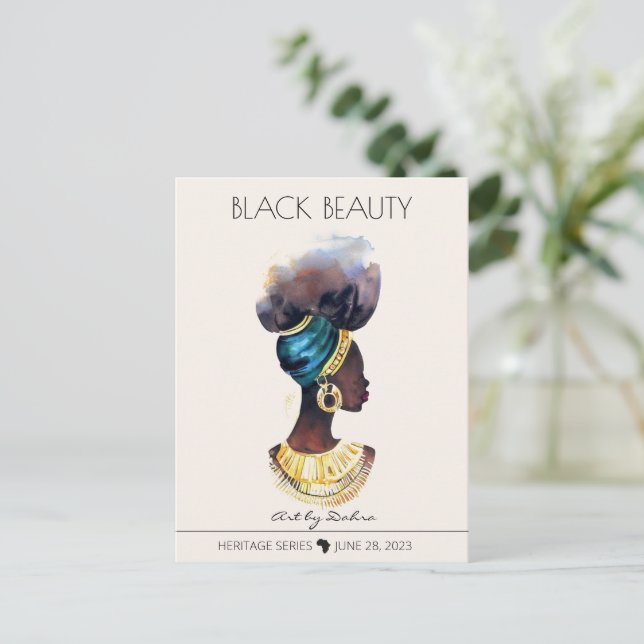 CARTÃO POSTAL BELA RAINHA NEGRA AFRICANA GRANDE NECKLACE DOURADO (Em pé/Frente)