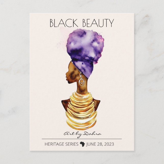 CARTÃO POSTAL BELA RAINHA NEGRA AFRICANA GRANDE NECKLACE DOURADO (Frente)