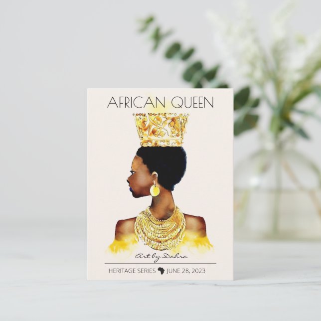 CARTÃO POSTAL BELA RAINHA NEGRA AFRICANA GRANDE NECKLACE DOURADO (Em pé/Frente)