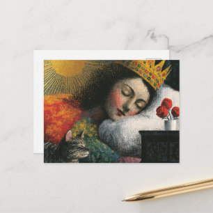 Cartão Postal Bela Rainha Sonolenta e seu Gato