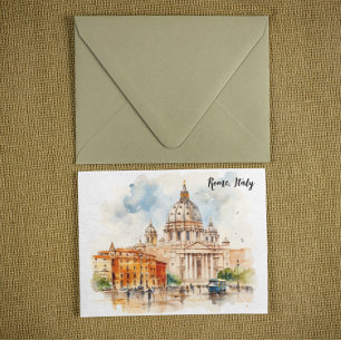 Cartão Postal Bela Roma Itália Pintura Aquarela