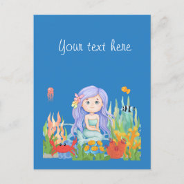 Cartão Postal Bela sereia de CABELOS ROXOS brincando no mar