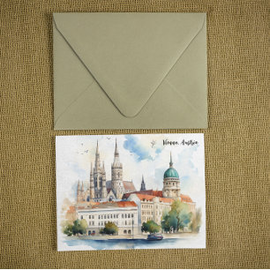 Cartão Postal Bela Vista da Cidade de Viena Áustria Pintura