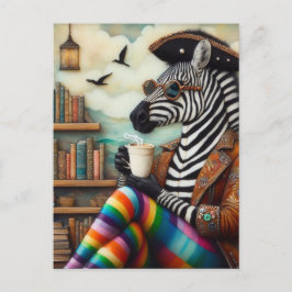 Cartão Postal Bela Zebra Pirata Com Café