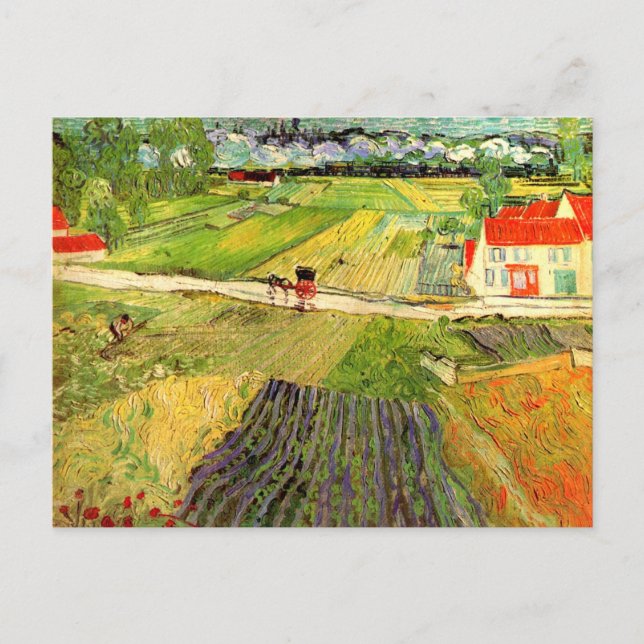 Cartão Postal Belas artes de Van Gogh da paisagem, da carruagem (Frente)