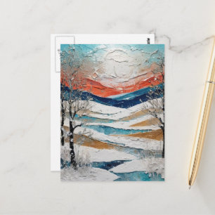 Cartão Postal Belas Árvores de Inverno e Pintura de Neve