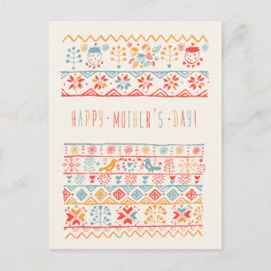 Cartão Postal Belas-Mãos, Aves Desenhadas Flores Feliz dia de a