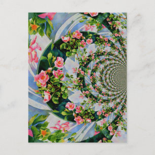 Cartão Postal Belas rosas vermelhas cor-de-rosa retrô aquarela f