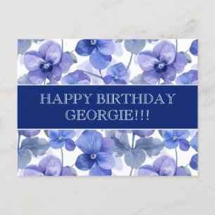 Cartão Postal Belas Violetas Flores Feliz Aniversário