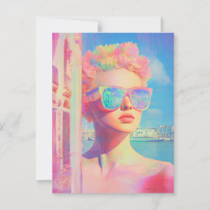 Cartão Postal Beleza Costeira Neon com óculos Solares