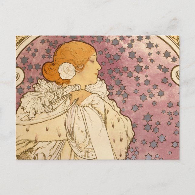 Cartão Postal Beleza da Mulher Mucha Art Nouveau (Frente)