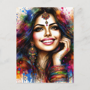 Cartão Postal Beleza das Índias Orientais Arte Colorido Festival