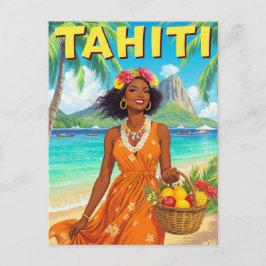 Cartão Postal Beleza de Praia de Tahiti Arte Retro