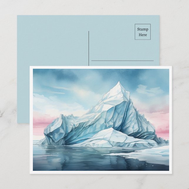 Cartão Postal Beleza Glacial, Iceberg Watercolor (Frente/Verso)