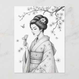 Cartão Postal Beleza Japonesa com Borboletas