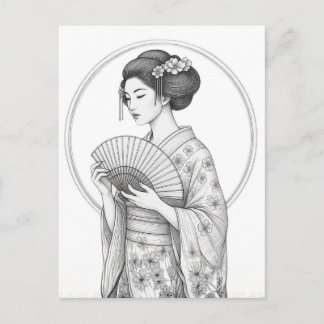 Cartão Postal Beleza Japonesa com Leque Dobrável