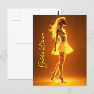 Cartão Postal Beleza Shimmering na arte de vestimenta de ouro na