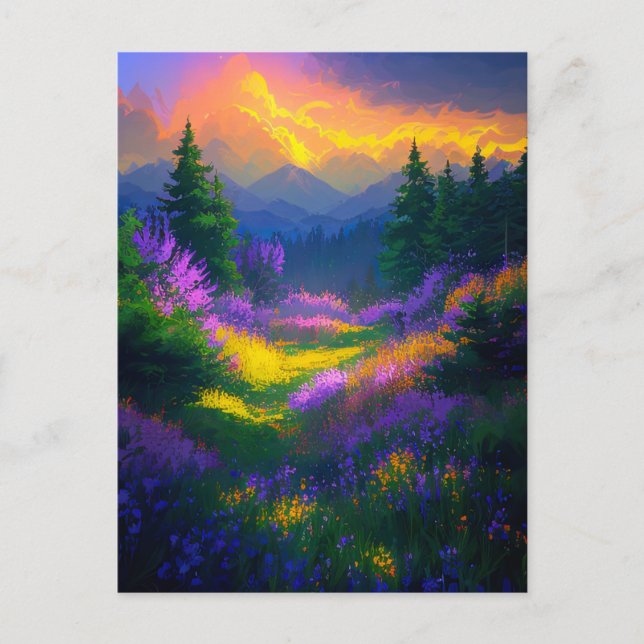 Cartão Postal Beleza Tranquila do Vale Colorido à Noite (Frente)