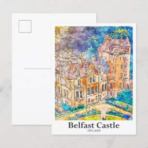 Cartão Postal Belfast Castle Ireland Viagem Watercolor Sketch