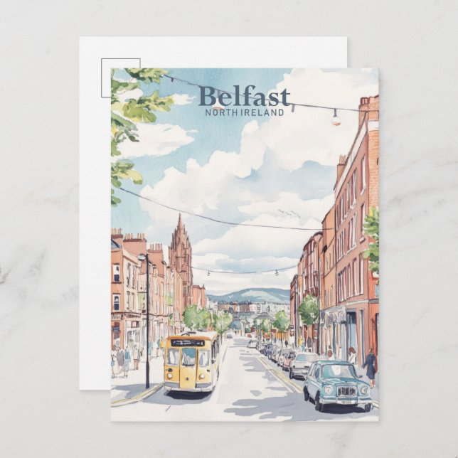 Cartão Postal Belfast North Ireland Gouache Illustration Viagem (Frente/Verso)