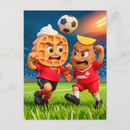 Cartão Postal Belgian waffle versus Austrian schnitzel soccer du
