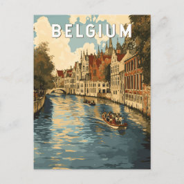 Cartão Postal Bélgica Ilustração Viagem Art Vintage