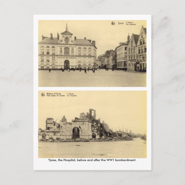 Cartão Postal Bélgica, Ypres - Bombardeio WW1 (Frente)