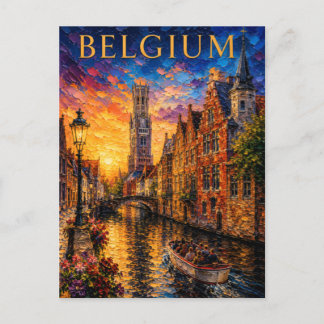 Cartão Postal Belgium: Romantic Sunset Bruges Canal Art Souvenir