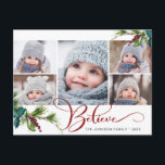 Cartão Postal Believe Christmas 5 PHOTO Collage Greeting Holiday<br><div class="desc">Believe Christmas 5 PHOTO Collage Greeting Holiday Postcard.</div>