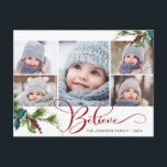 Cartão Postal Believe Christmas 5 PHOTO Collage Greeting Holiday<br><div class="desc">Believe Christmas 5 PHOTO Collage Greeting Holiday Postcard.</div>