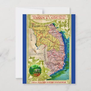 Cartão Postal Belíssimo cartão-postal do mapa do Vietnã e do Lao