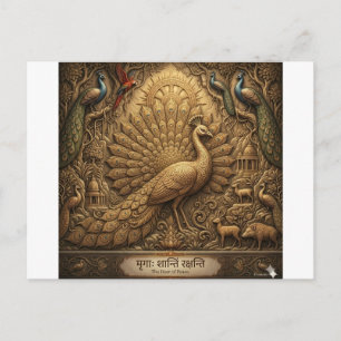 Cartão Postal Belíssimo Pavão com Fundo Floral Elegante D