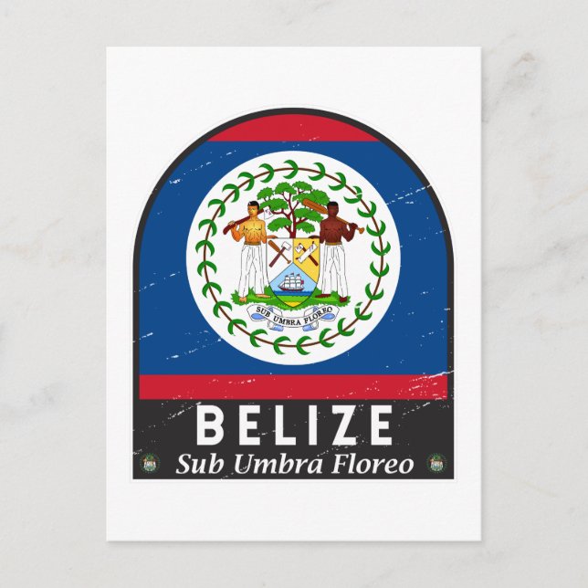 Cartão Postal Belize Flag Emblem Distress Vintage (Frente)
