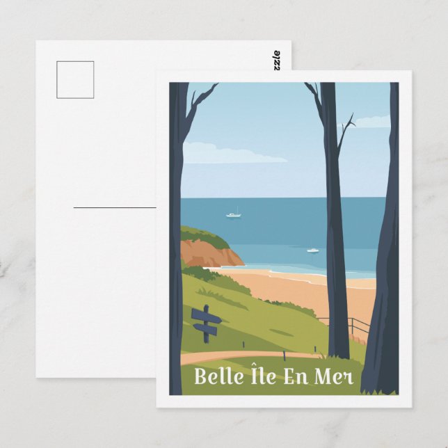 Cartão Postal Belle ile en mer France - Viagem Place Ilustração (Frente/Verso)