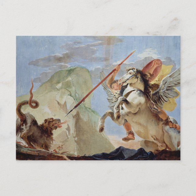 Cartão Postal Bellerofão, a andar de Pegasus, a chimera, (Frente)