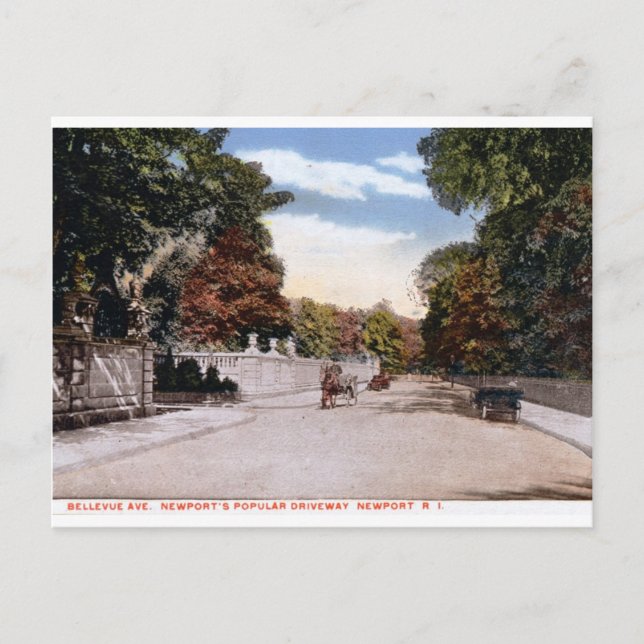 Cartão Postal Bellevue Ave, Newport RI Vintage (Frente)